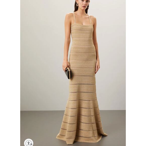 Herve Leger Dresses & Skirts - Herve Leger Gold Bandage Gown LARGE Mermaid Metallic Formal Party Designer $1590